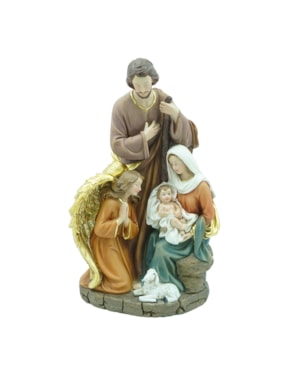 IMAGEM SAGRADA FAMÍLIA 23CM DE ALTURA COM ANJO PINTURA TRADICIONAL