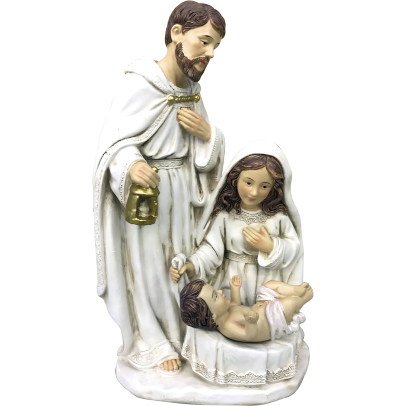 IMAGEM SAGRADA FAMÍLIA 26CM DE ALTURA - BRANCO COM DOURADO