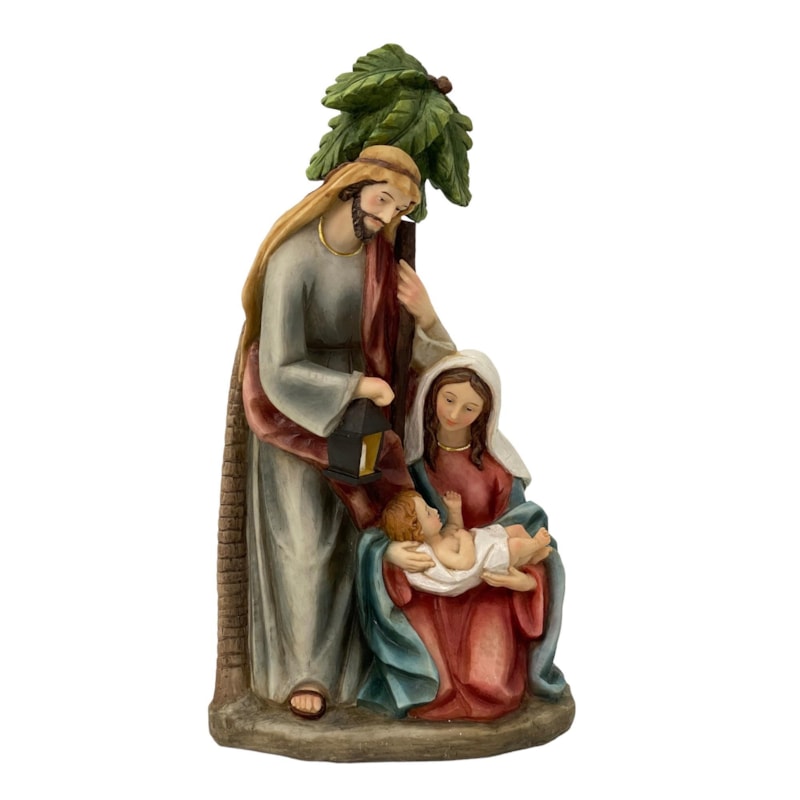 IMAGEM SAGRADA FAMÍLIA 31CM DE ALTURA PINTURA TRADICIONAL COM PALMEIRA SANTINI