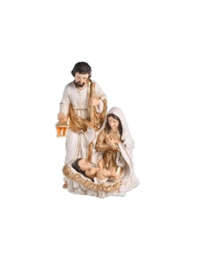 IMAGEM SAGRADA FAMÍLIA 39CM DE ALTURA ESTILO ROUPA BRANCA COM DETALHES DOURADOS