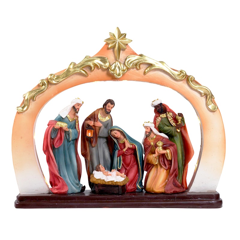 IMAGEM SAGRADA FAMÍLIA C/ LUZ 19CM DE ALTURA COM REIS MAGOS SANTINI