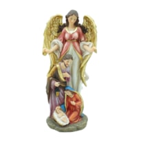 IMAGEM SAGRADA FAMÍLIA COM ANJO 20.6CM DE ALTURA PINTURA COLORIDA COM DETALHES DOURADOS