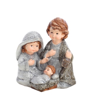 IMAGEM SAGRADA FAMÍLIA INFANTIL 09CM DE ALTURA PINTURA ROUPA CINZA