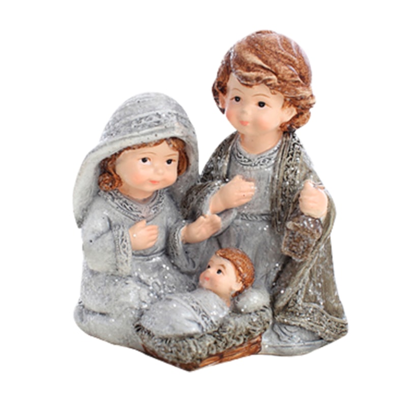 IMAGEM SAGRADA FAMÍLIA INFANTIL 09CM DE ALTURA PINTURA ROUPA CINZA