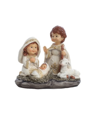 IMAGEM SAGRADA FAMÍLIA INFANTIL 14CM DE ALTURA PINTURA ROUPA BRANCA COM DETALHE DOURADO