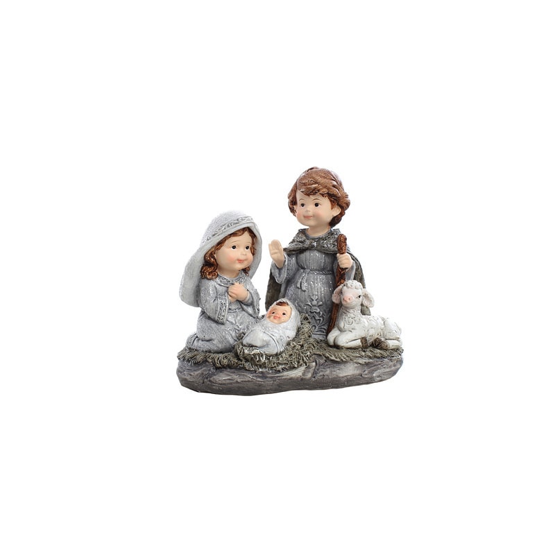 IMAGEM SAGRADA FAMILIA INFANTIL 14CM DE ALTURA PINTURA ROUPA CINZA