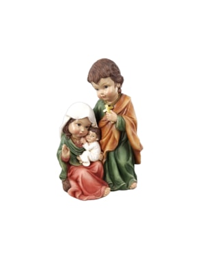 IMAGEM SAGRADA FAMILIA INFANTIL 18CM DE ALTURA MARIA SENTADA COM MENINO JESUS PINTURA TRADICIONAL