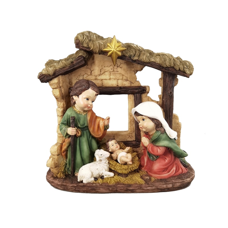 IMAGEM SAGRADA FAMILIA INFANTIL 24CM DE ALTURA COM CABANA PINTURA TRADICIONAL