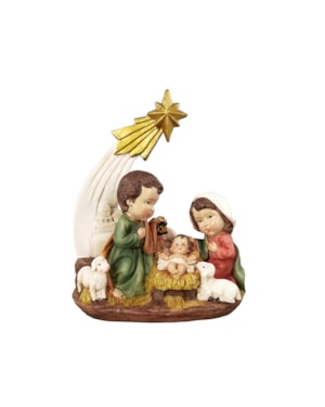 IMAGEM SAGRADA FAMILIA INFANTIL COM ESTRELA 17CM DE ALTURA PINTURA TRADICIONAL