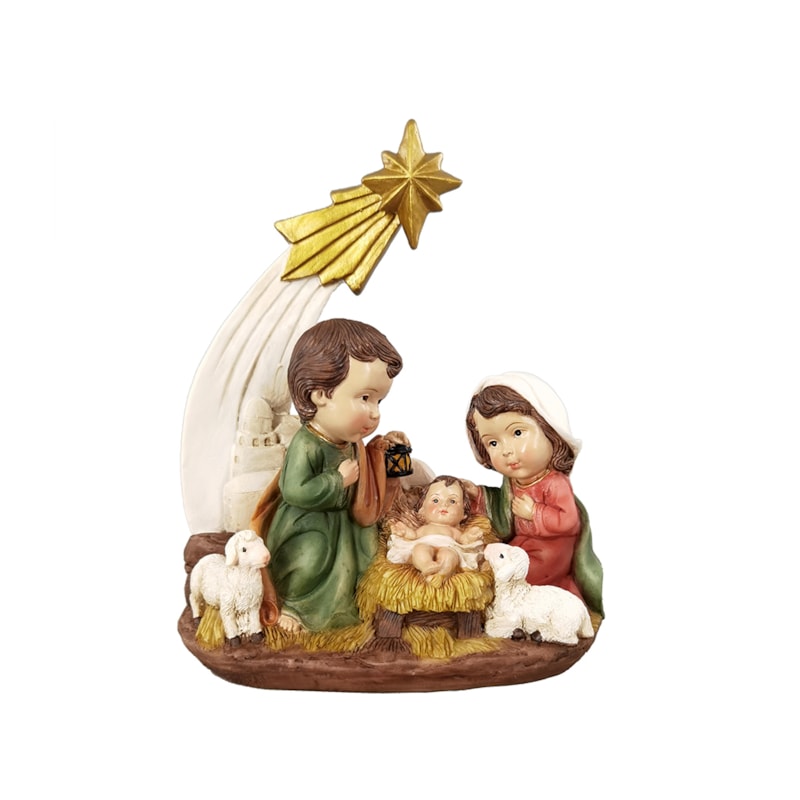 IMAGEM SAGRADA FAMILIA INFANTIL COM ESTRELA 17CM DE ALTURA PINTURA TRADICIONAL