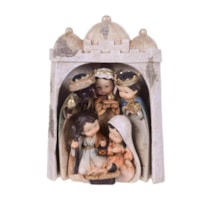 IMAGEM SAGRADA FAMÍLIA INFANTIL COM OS TRES REIS MAGOS E CASTELO DE ENCAIXE 3 PEÇAS 20CM DE ALTURA SANTINI