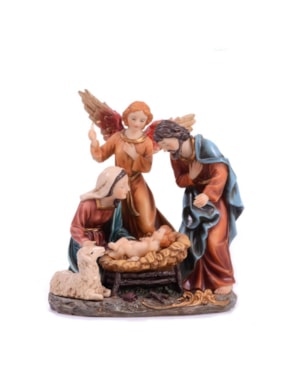 IMAGEM SAGRADA FAMÍLIA SANTINI COM ANJO 19CM DE ALTURA PINTURA TRADICIONAL SANTINI