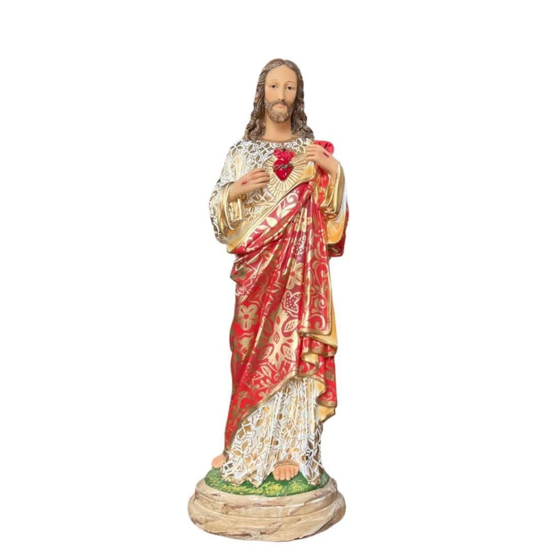 IMAGEM SAGRADO CORAÇÃO DE JESUS, BORDADO, RESINA, 64CM