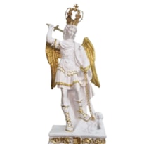 IMAGEM SÃO MIGUEL 55 CM (BRANCO COM DOURADO) MONTE GARGANO, RESINA - COM COROA