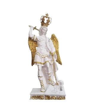 IMAGEM SÃO MIGUEL 55 CM (BRANCO COM DOURADO) MONTE GARGANO, RESINA - COM COROA