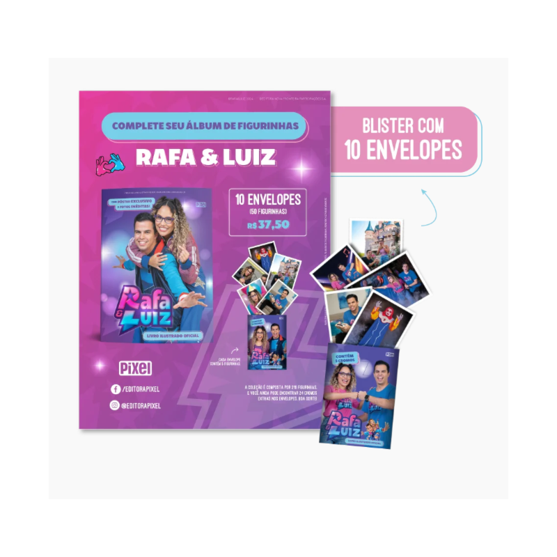 KIT 10 ENVELOPES COM 50 CROMOS DO LIVRO ILUSTRADO OFICIAL RAFA & LUIZ