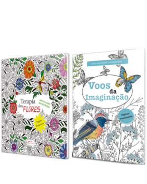 KIT 2 LIVROS DE COLORIR - TERAPIA DAS FLORES E VOOS DA IMAGINAÇÃO