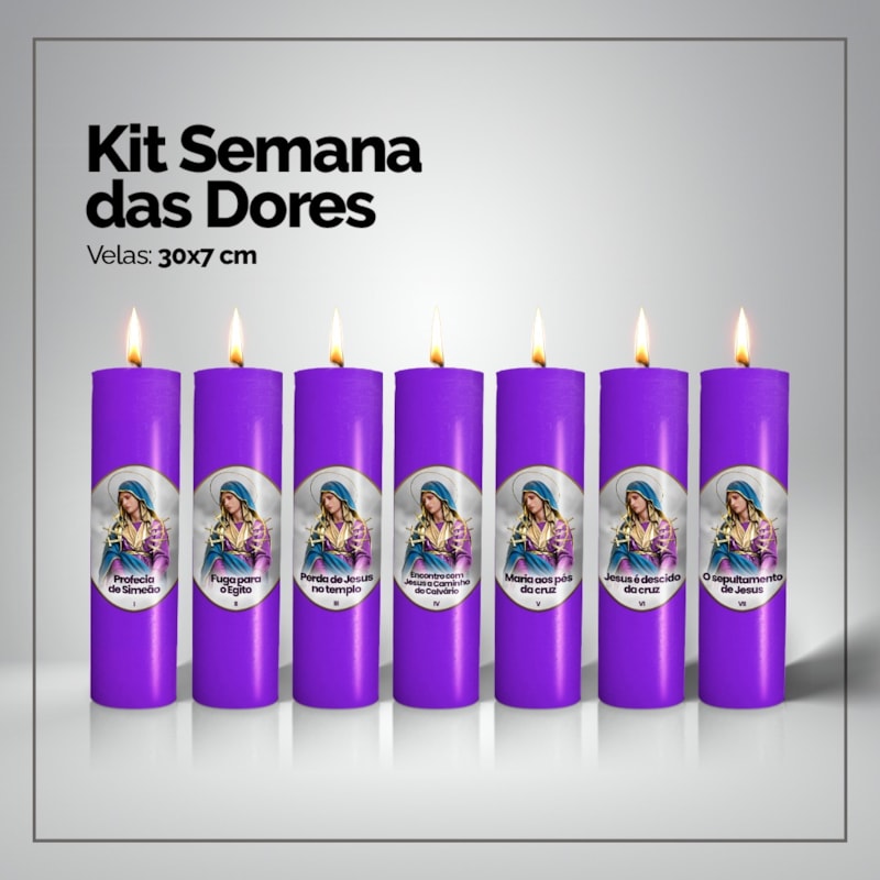 KIT 7 VELAS SEMANA DAS DORES - ROXO