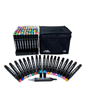 Kit Art Marker 120 Cores - Canetas Marcadoras Ponta Dupla com Bolsa Organizadora