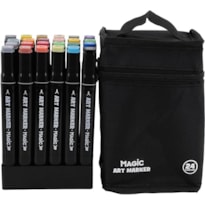 Kit Art Marker 24 Cores - Canetas Marcadoras Ponta Dupla com Bolsa Organizadora