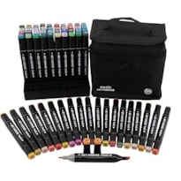 KIT ART MARKER 60 CORES - CANETAS MARCADORAS PONTA DUPLA COM BOLSA ORGANIZADORA