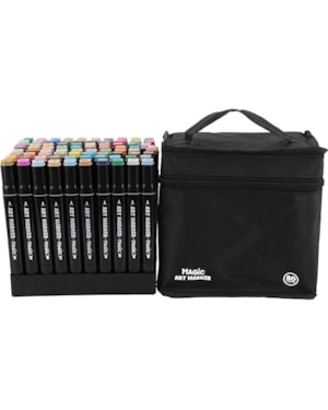 KIT ART MARKER 80 CORES - CANETAS MARCADORAS PONTA DUPLA COM BOLSA ORGANIZADORA
