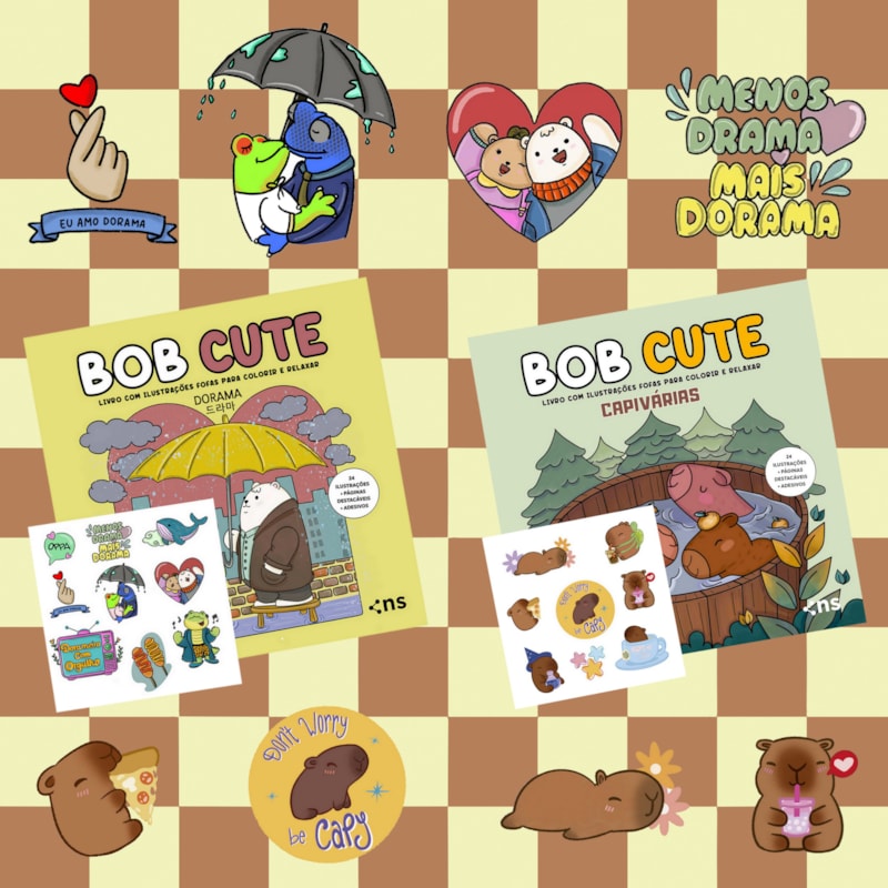 KIT BOB CUTE - DORAMA + CAPIVÁRIAS: ILUSTRAÇÕES ORIGINAIS + ADESIVOS