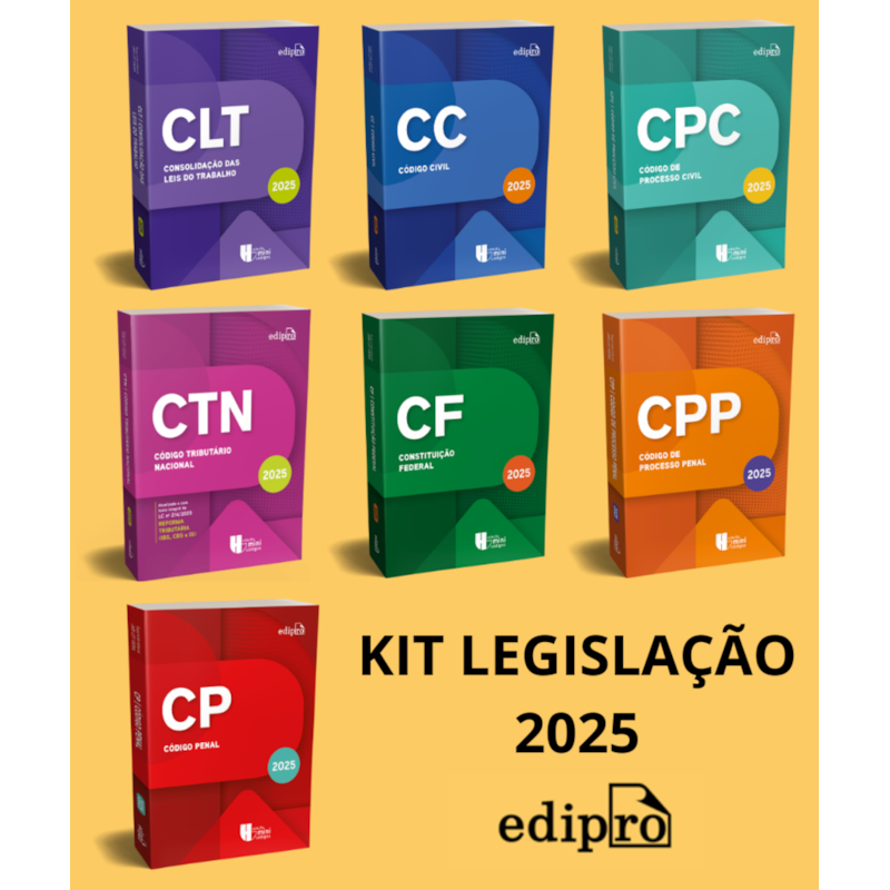 KIT COLEÇÃO LEGISLAÇÃO 2025 - CONSTITUIÇÃO FEDERAL 2025 + CLT 2025 + CÓDIGO CIVIL 2025 + CÓDIGO DE PROCESSO CIVIL 2025 + CÓDIGO PENAL 2025 + CÓDIGO DE PROCESSO PENAL 2025 + CÓDIGO TRIBUTÁRIO 2025