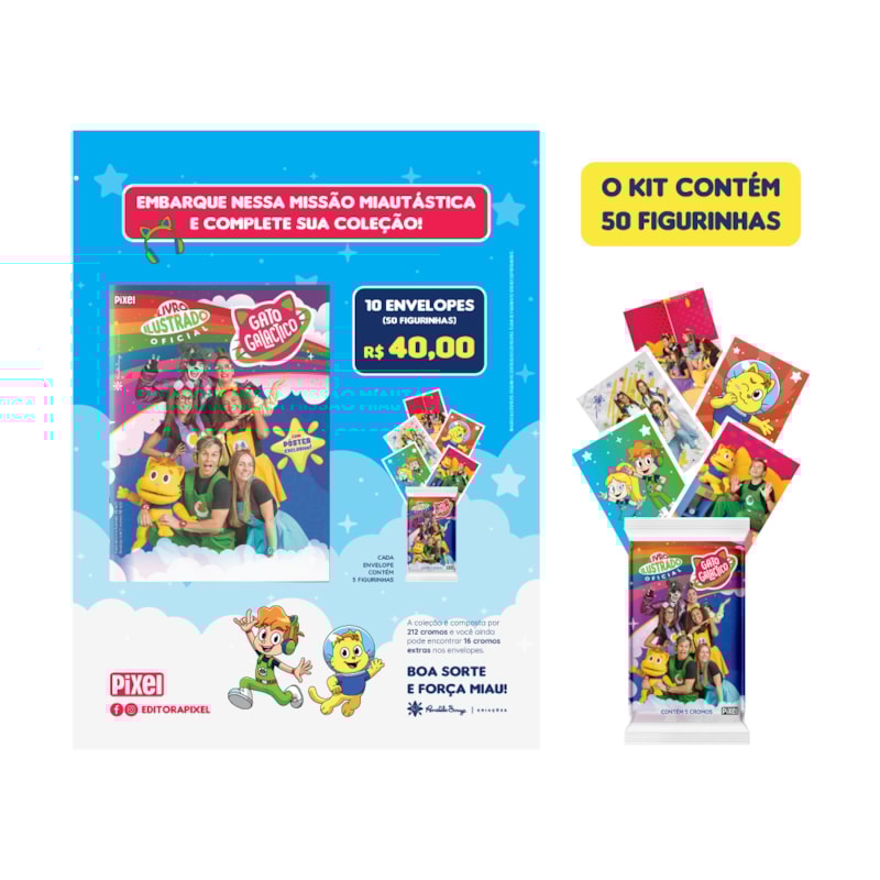 KIT DE 10 ENVELOPES COM 50 CROMOS - ÁLBUM OFICIAL GATO GALACTICO