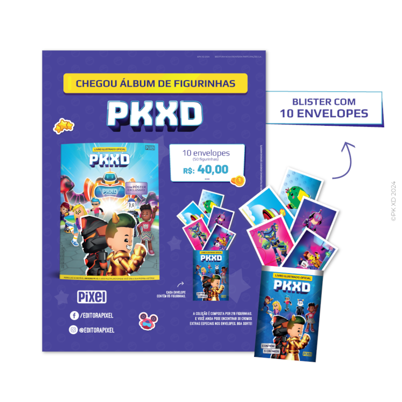 KIT DE 10 ENVELOPES COM 50 CROMOS DO LIVRO ILUSTRADO OFICIAL PK XD