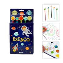 KIT DE LIVRO ESPAÇO - COM LÁPIS E 5 BORRACHAS PARA COLORIR CARTELA DE ADESIVOS