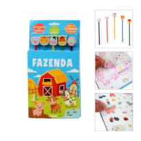 KIT DE LIVRO FAZENDA - COM LÁPIS E 5 BORRACHAS PARA COLORIR CARTELA DE ADESIVOS