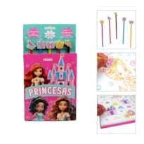 KIT DE LIVRO PRINCESAS - COM LÁPIS E 5 BORRACHAS PARA COLORIR CARTELA DE ADESIVOS
