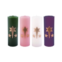 KIT DE VELAS PARA COROA DO ADVENTO 20CM ESCULPIDA MODELO ESTRELA - BRANCA VERDE ROXA ROSA