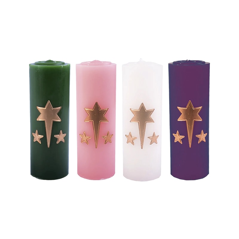 KIT DE VELAS PARA COROA DO ADVENTO 20CM ESCULPIDA MODELO ESTRELA - BRANCA VERDE ROXA ROSA
