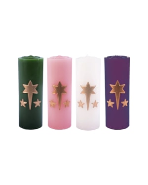 KIT DE VELAS PARA COROA DO ADVENTO 20CM ESCULPIDA MODELO ESTRELA - BRANCA VERDE ROXA ROSA