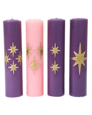 KIT DE VELAS PARA COROA DO ADVENTO 30CM ESCULPIDA MODELO ESTRELA - 03 ROXAS E 01 ROSA