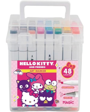 Kit Hello Kitty 48 Cores Art Marker - Canetas de Ponta Dupla com Estojo Acrílico