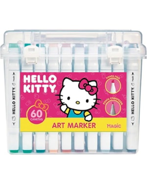 Kit Hello Kitty 60 Cores Art Marker - Canetas de Ponta Dupla com Estojo Acrílico