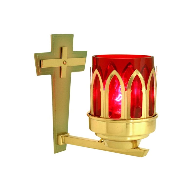 LÂMPADA DO SANTISSIMO DOURADA COM CRUZ ALTURA 11CM LARGURA 14CM
