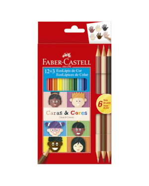 LAPIS DE COR FABER CASTELL CARAS E CORES COM 12 CORES+6 TONS DE PELE