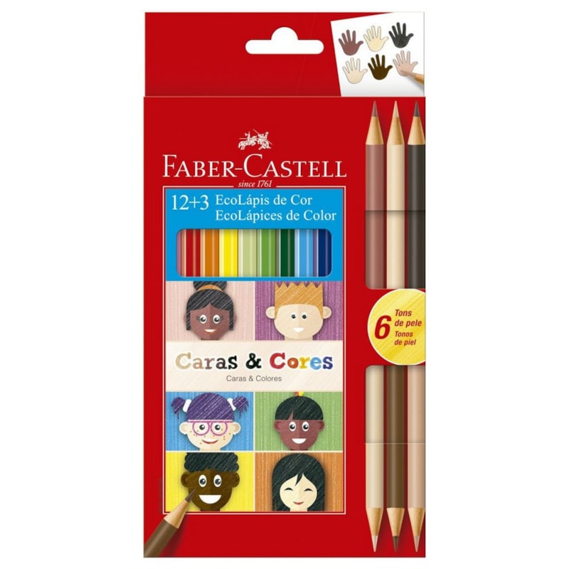 LAPIS DE COR FABER CASTELL CARAS E CORES COM 12 CORES+6 TONS DE PELE