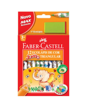 LÁPIS DE COR FABER CASTELL COM 12 CORES JUMBO TRIANGULAR KIT COM APONTADOR