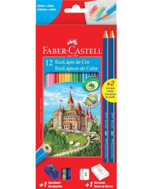 LÁPIS DE COR FABER CASTELL COM 12 CORES TRIANGULAR KIT 2 LÁPIS E APONTADOR