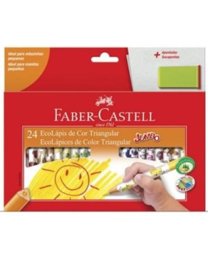 LÁPIS DE COR FABER CASTELL COM 24 CORES JUMBO TRIANGULAR COM APONTADOR