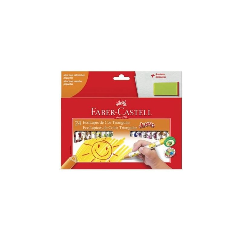 LÁPIS DE COR FABER CASTELL COM 24 CORES JUMBO TRIANGULAR COM APONTADOR