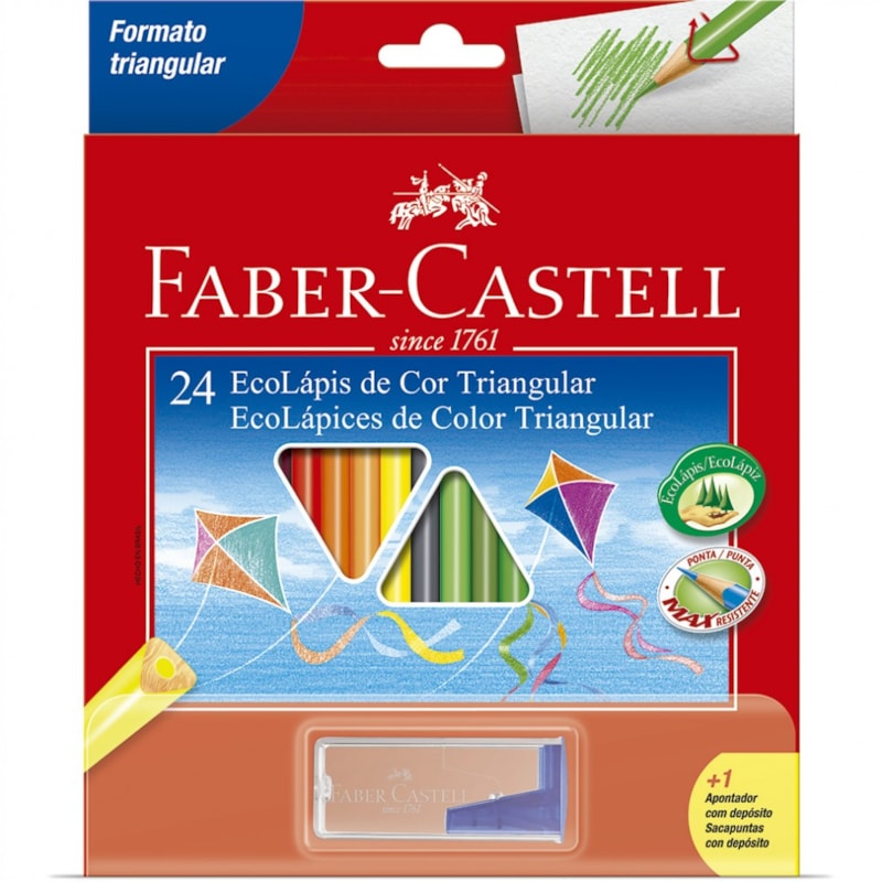 LÁPIS DE COR FABER CASTELL COM 24 CORES TRIANGULAR COM APONTADOR