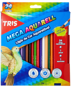 LÁPIS DE COR TRIS MEGA AQUARELL 24 CORES C/ PINCEL E APONTADOR