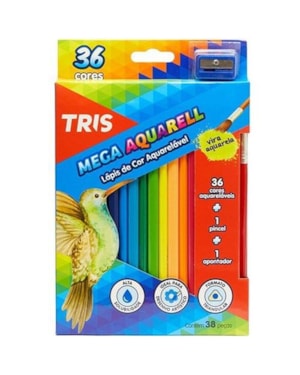 LÁPIS DE COR TRIS MEGA AQUARELL 36 CORES C/ PINCEL E APONTADOR