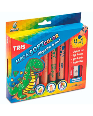 LÁPIS DE COR TRIS MEGA SOFT COLOR GIGANTE COM APONTADOR E PINCEL